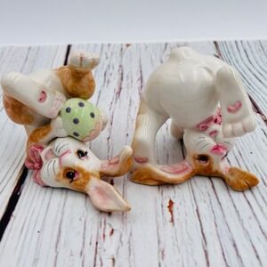 Fitz and Floyd Essentials Eggscapades Easter Bunny Figurines Set of 2 Ceramic